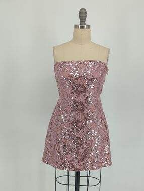 30369 Free People Sequin Strapless Mini Dress Pink size Small bohemian party